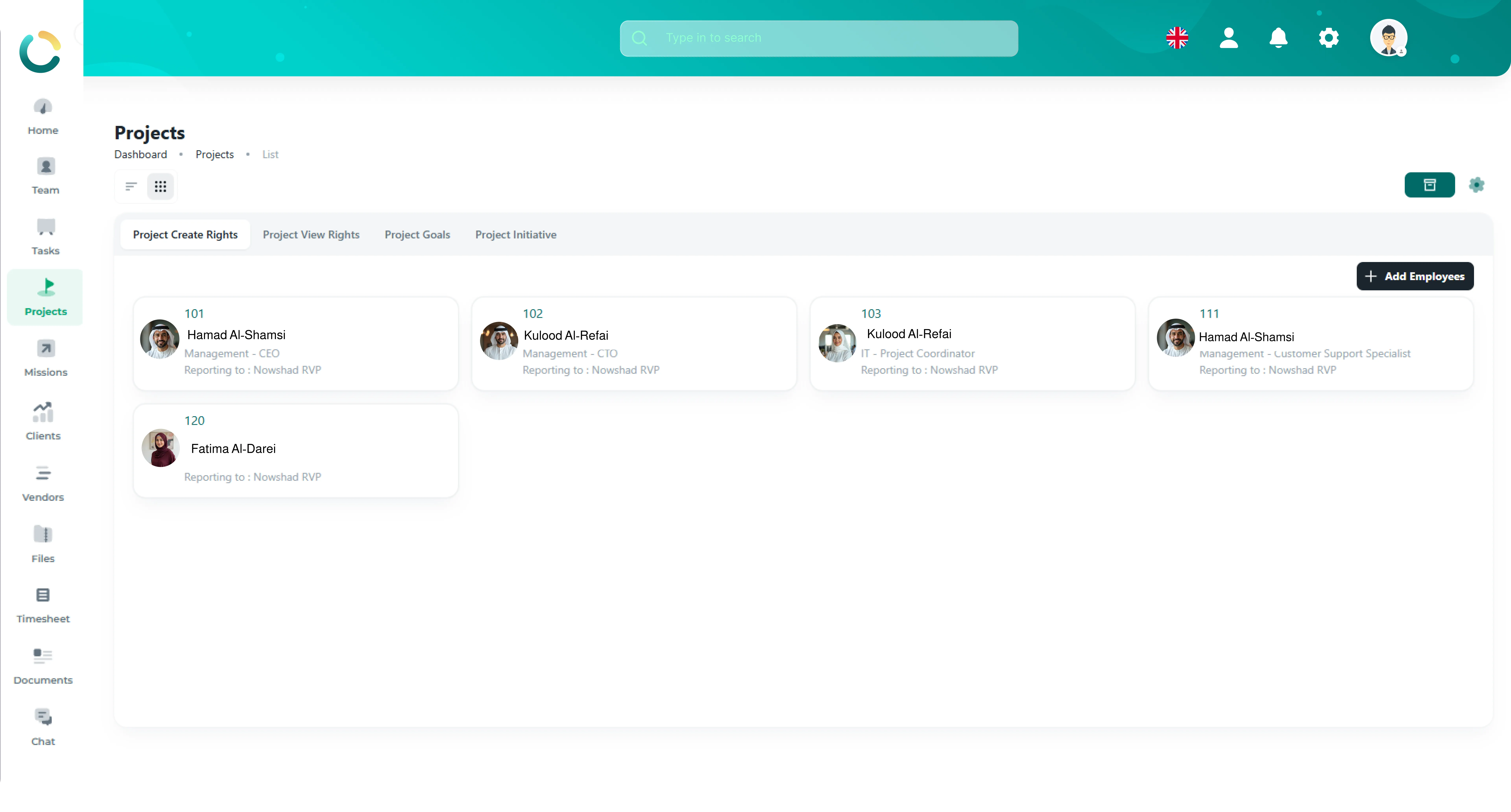 TAIRRAGO Project Settings Dashboard